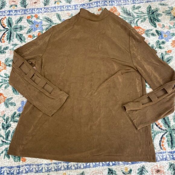 Chicos Travelers Cardigan size 16 open cut out sleeve brown size 3 - Picture 5 of 5